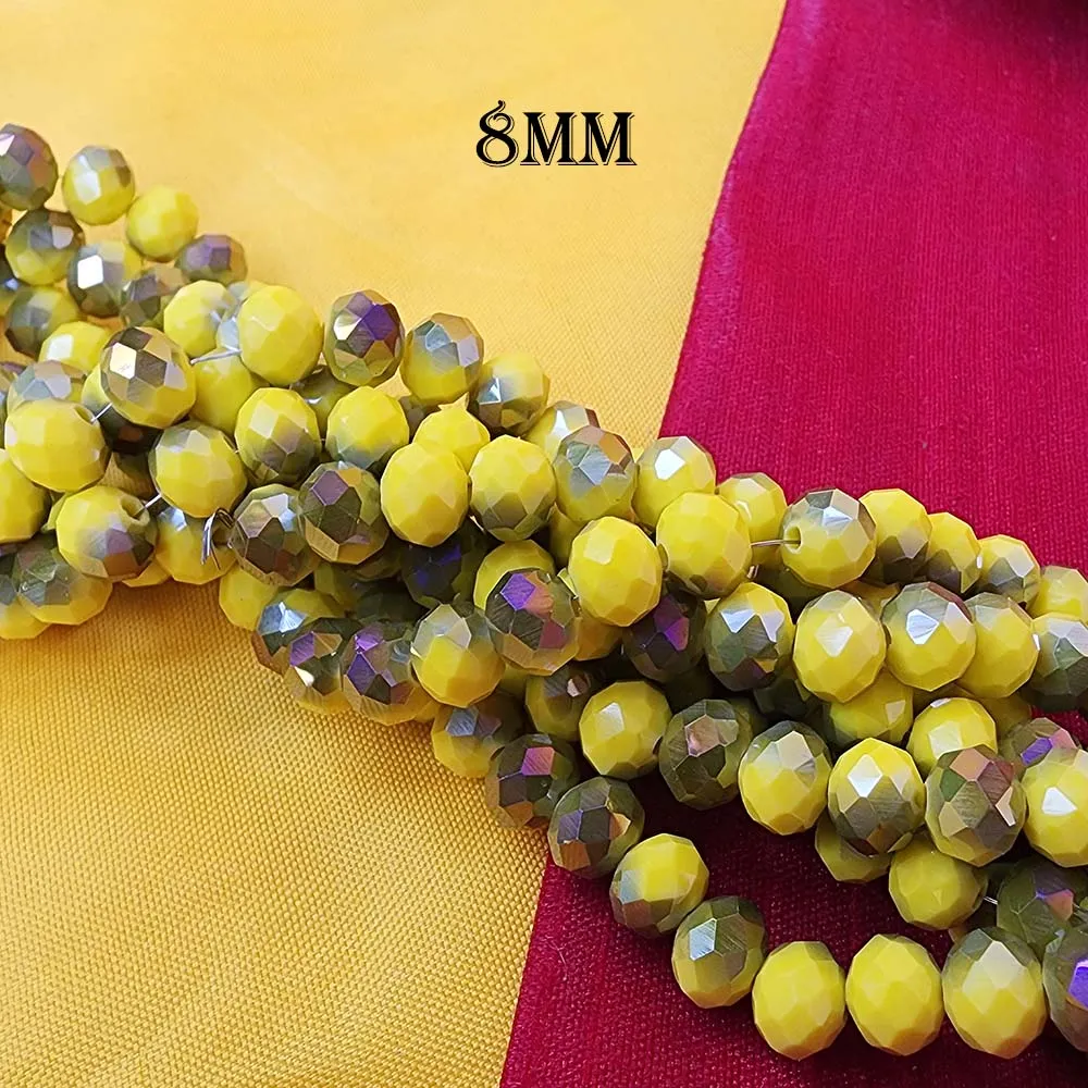 1 LINE PACK/Lot Dual Tone  CRYSTAL FACETED RONDELLE BEADS 8 MM, 70~72 BEADS Yellow and Purple metallic Color