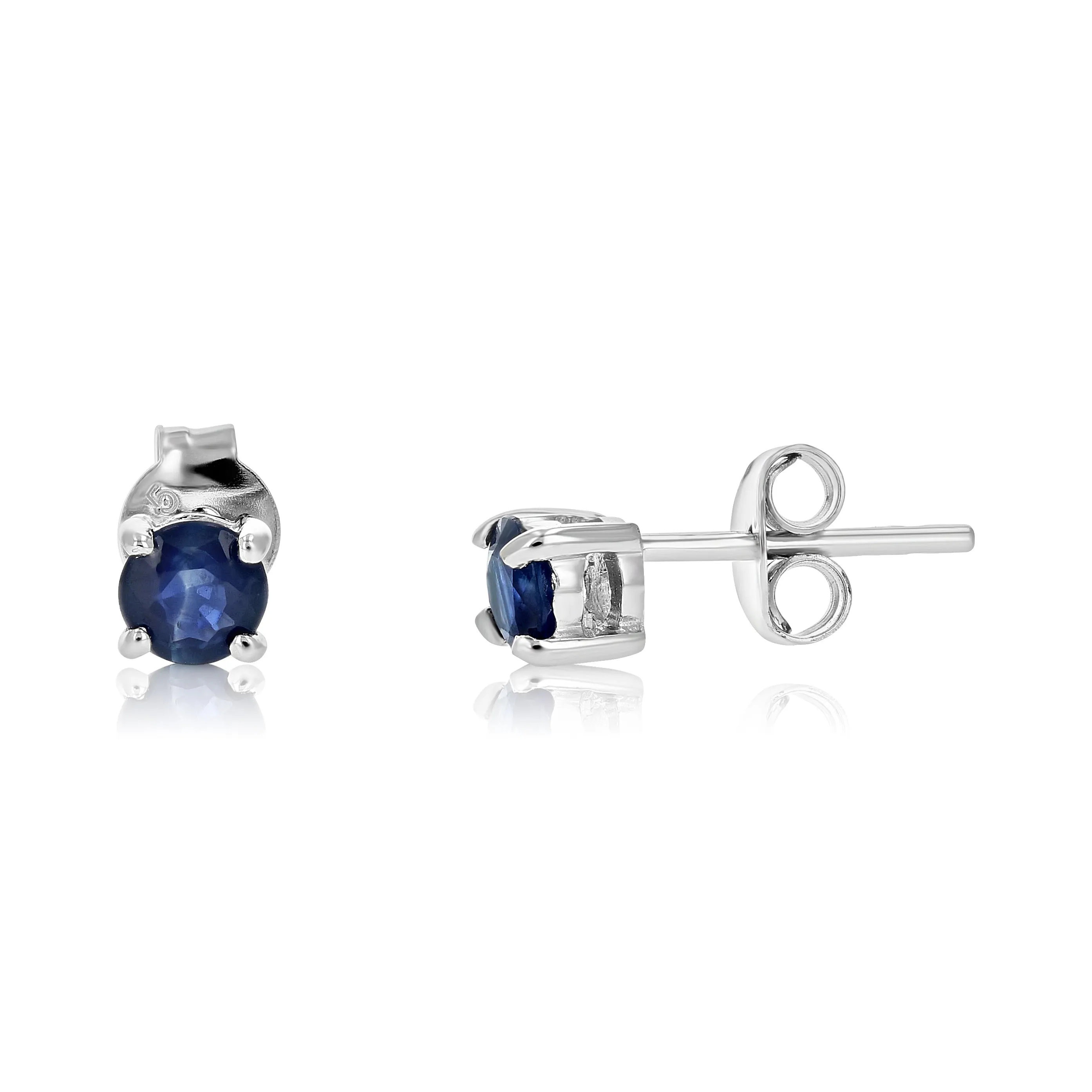 1/3 cttw Blue Sapphire Earrings .925 Sterling Silver Rhodium Round Prong Set