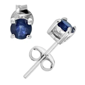 1/3 cttw Blue Sapphire Earrings .925 Sterling Silver Rhodium Round Prong Set