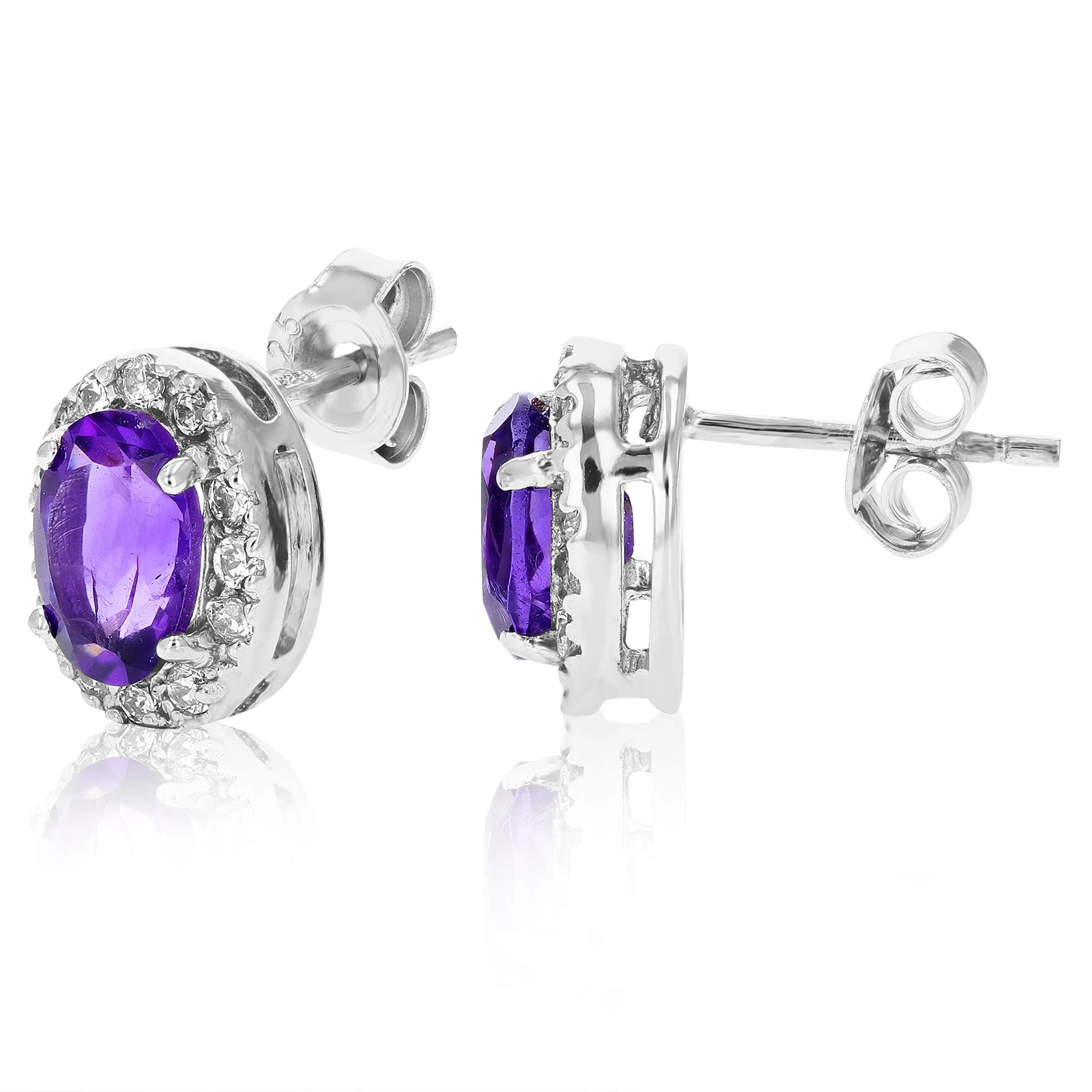 1.40 CT Oval Shape Amethyst Earrings .925 Sterling Silver