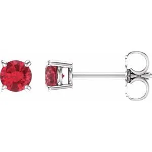 14K White 4 mm Lab-Grown Ruby Stud Earrings