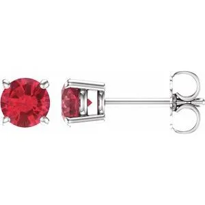 14K White 4 mm Lab-Grown Ruby Stud Earrings