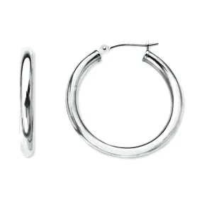 14K White Gold 2MM Shiny Round Tube Hoop Earrings