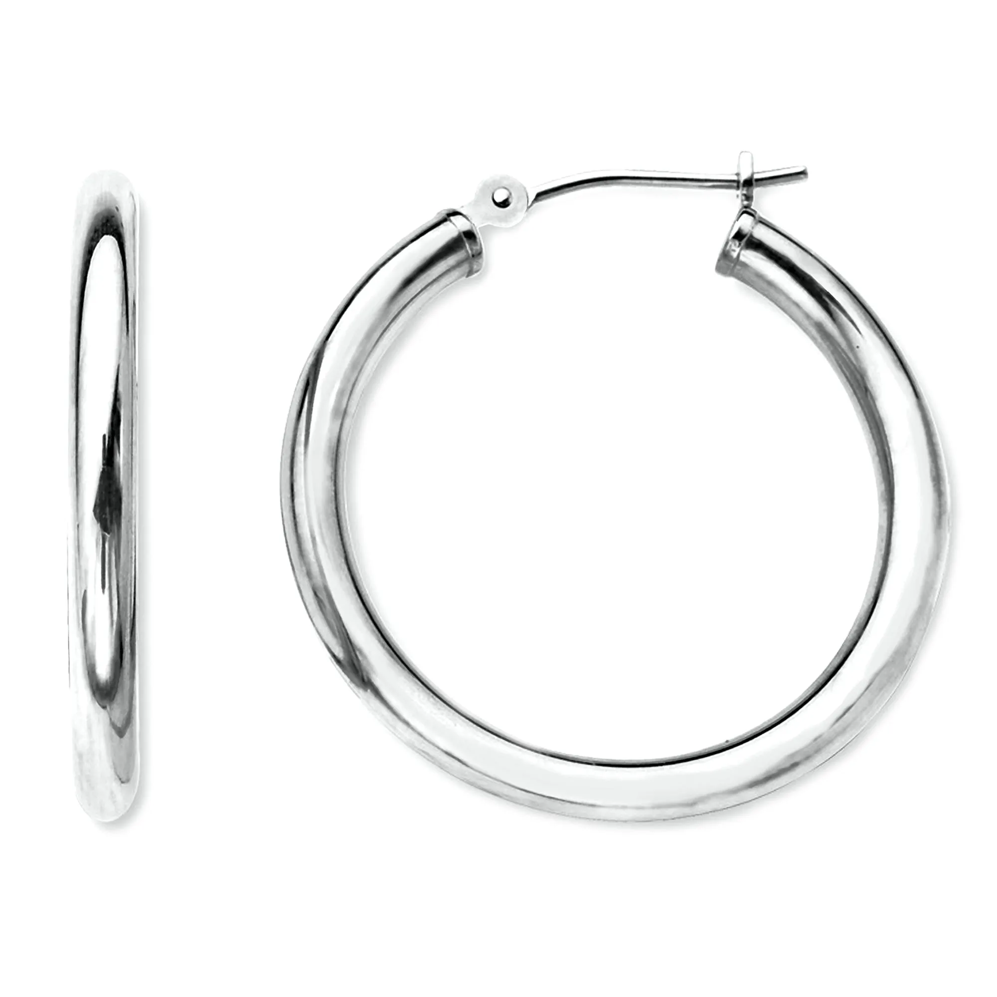 14K White Gold 2MM Shiny Round Tube Hoop Earrings