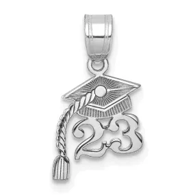 14K White Gold Grad Cap '23 Charm with Dangling Tassel, Unisex