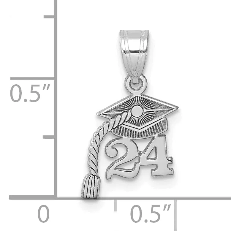 14K White Gold Grad Cap 24 with Dangling Tassel Charm, Unisex