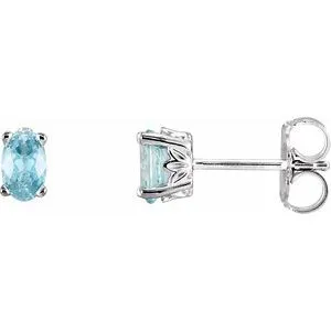 14K White Natural Sky Blue Topaz Earrings