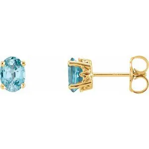 14K White Natural Sky Blue Topaz Earrings