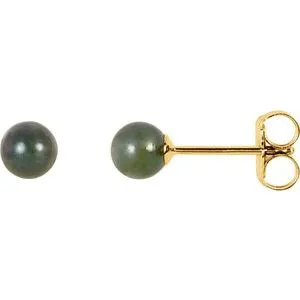 14K Yellow 4 mm Cultured Black Akoya Pearl Earrings