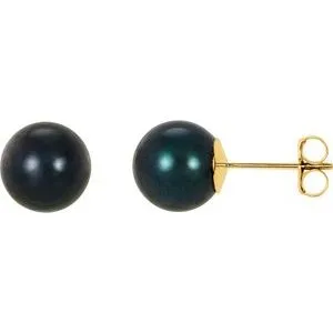 14K Yellow 4 mm Cultured Black Akoya Pearl Earrings