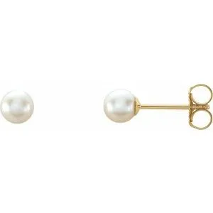 14K Yellow 4 mm Cultured White Akoya Pearl Earrings