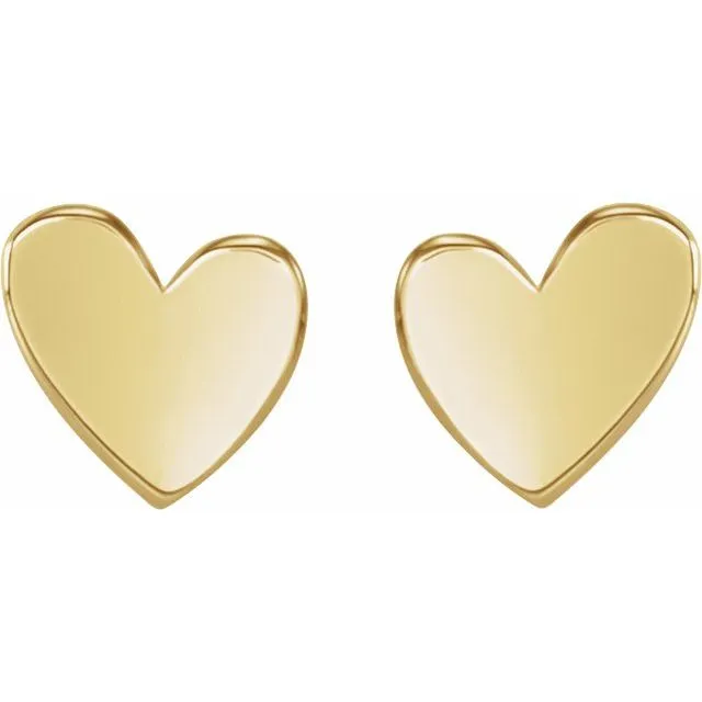 14K Yellow Asymmetrical Heart Earrings