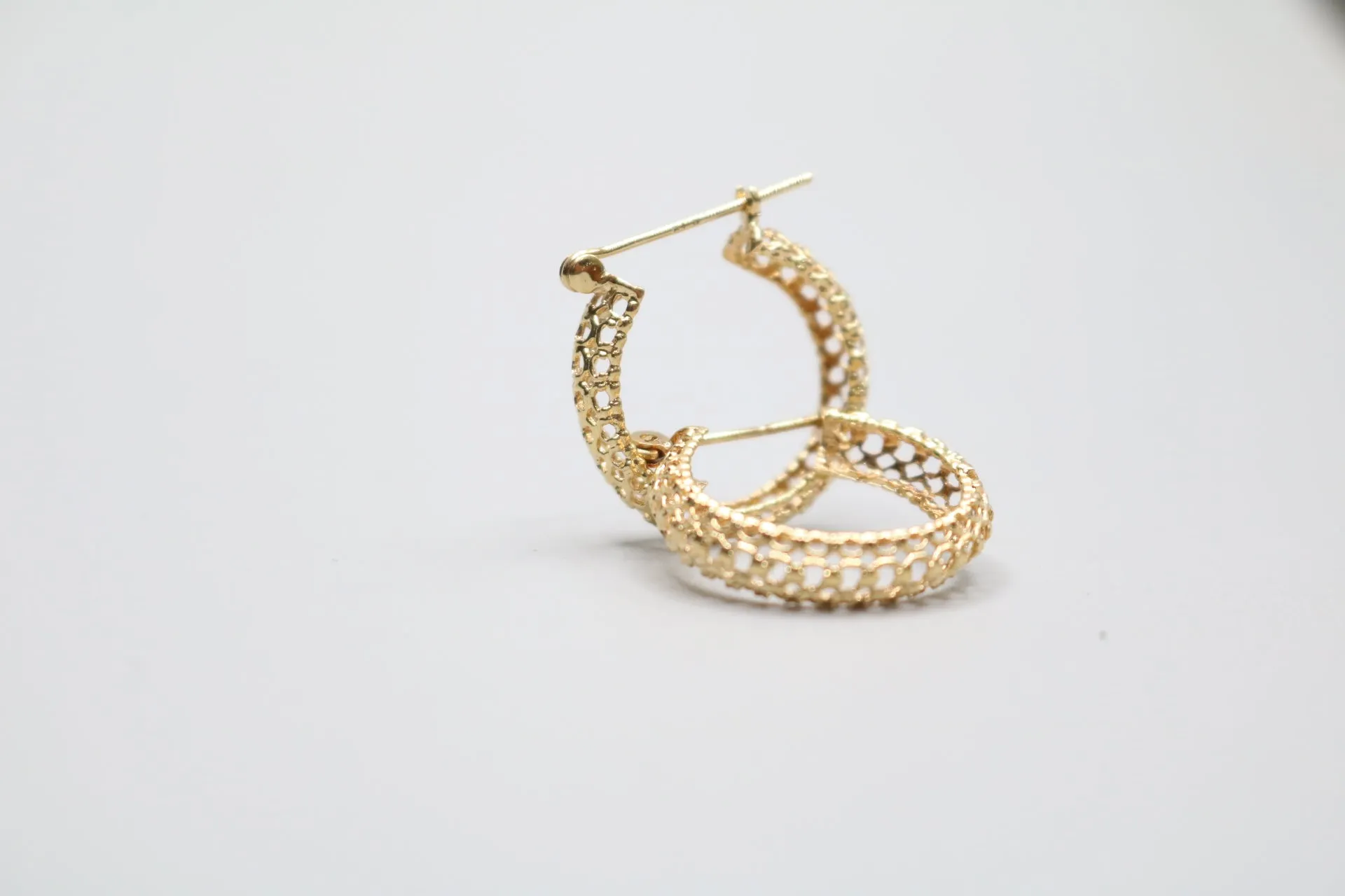 14K Yellow Gold Cut Hoop Earrings