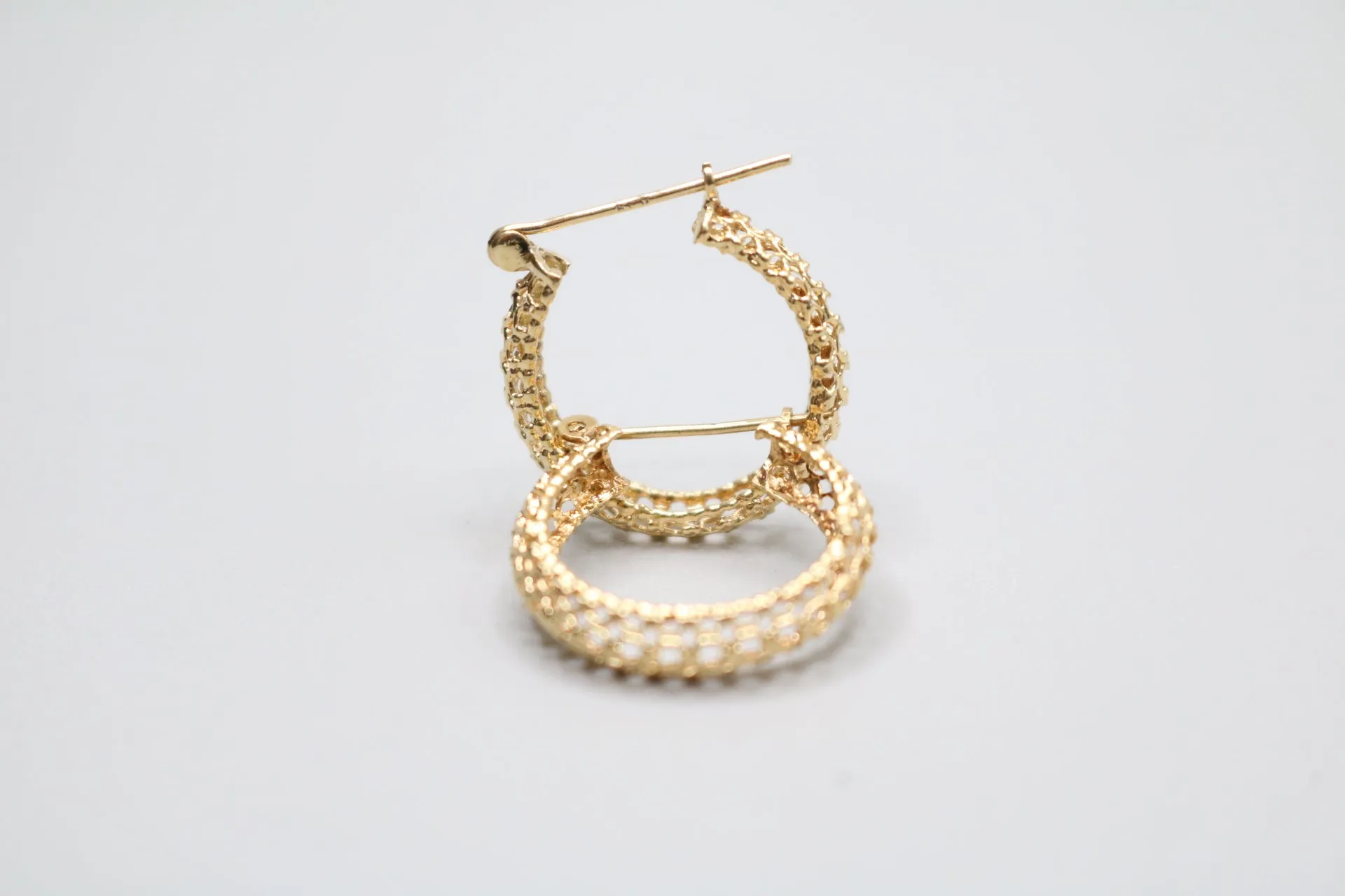 14K Yellow Gold Cut Hoop Earrings