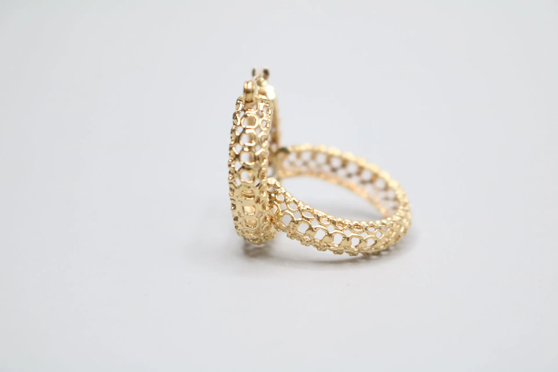 14K Yellow Gold Cut Hoop Earrings