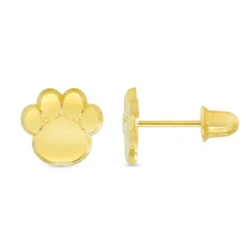 14k Yellow Gold Dog Paw Stud Earrings with Screw Back