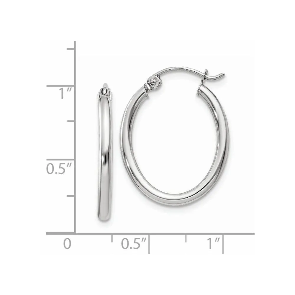 14KT White Gold Polished 2mm Oval Tube Hoop Earrings