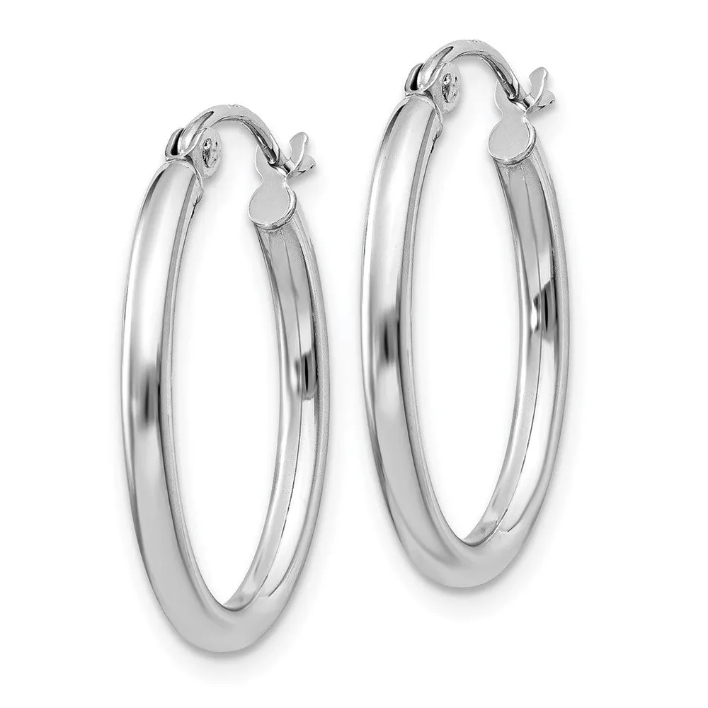 14KT White Gold Polished 2mm Oval Tube Hoop Earrings