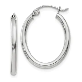 14KT White Gold Polished 2mm Oval Tube Hoop Earrings