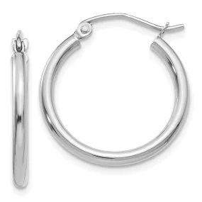 14KT White Gold Polished 2x20mm Lightweight Tube Hoop Earrings