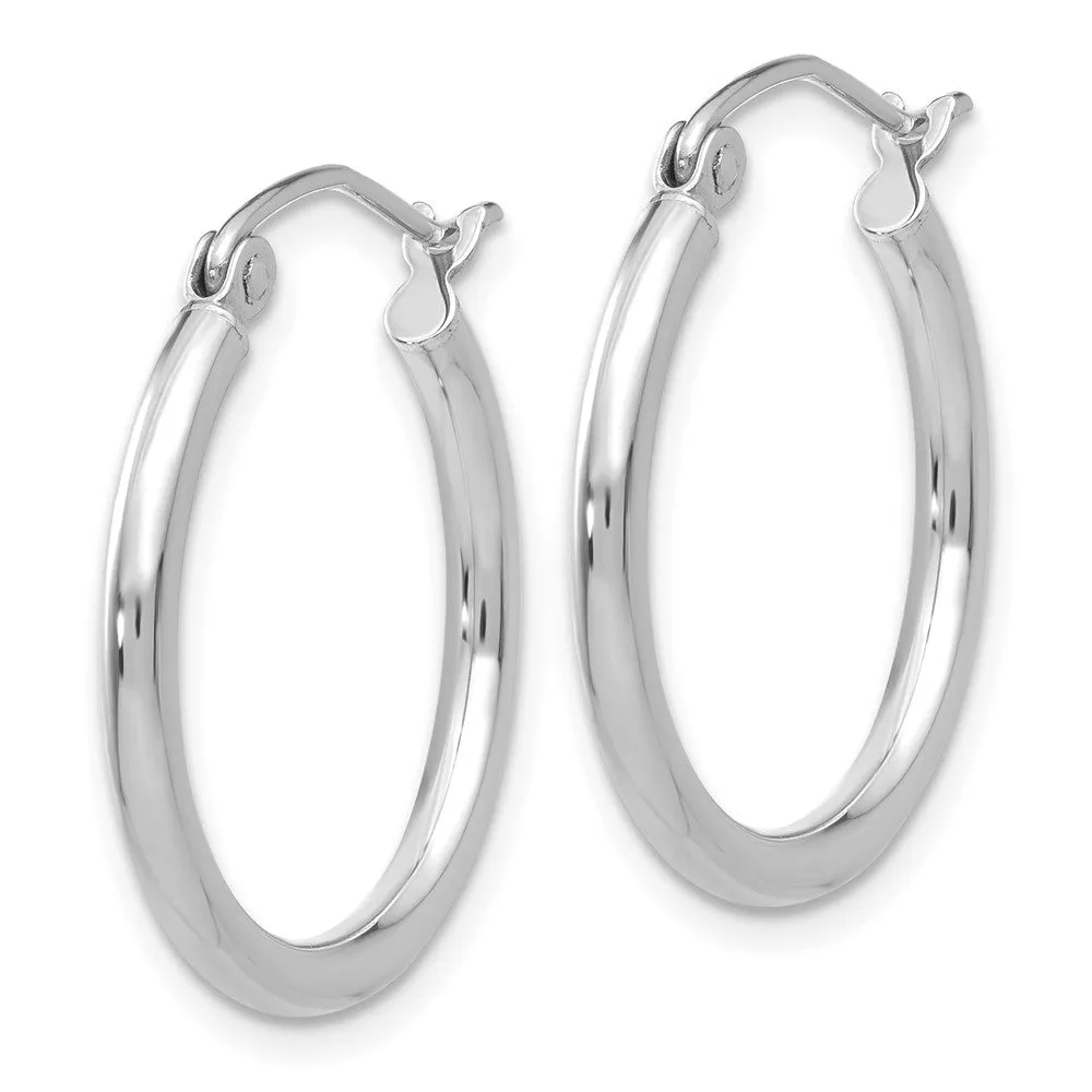 14KT White Gold Polished 2x20mm Lightweight Tube Hoop Earrings