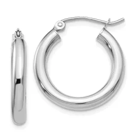 14KT White Gold Polished 3mm Lightweight Tube Hoop Earrings