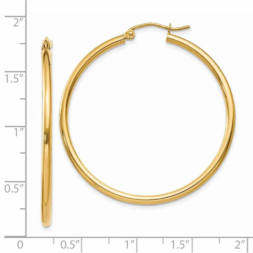 14KT Yellow Polished 2x40mm Lightweight Tube Hoop Earrings