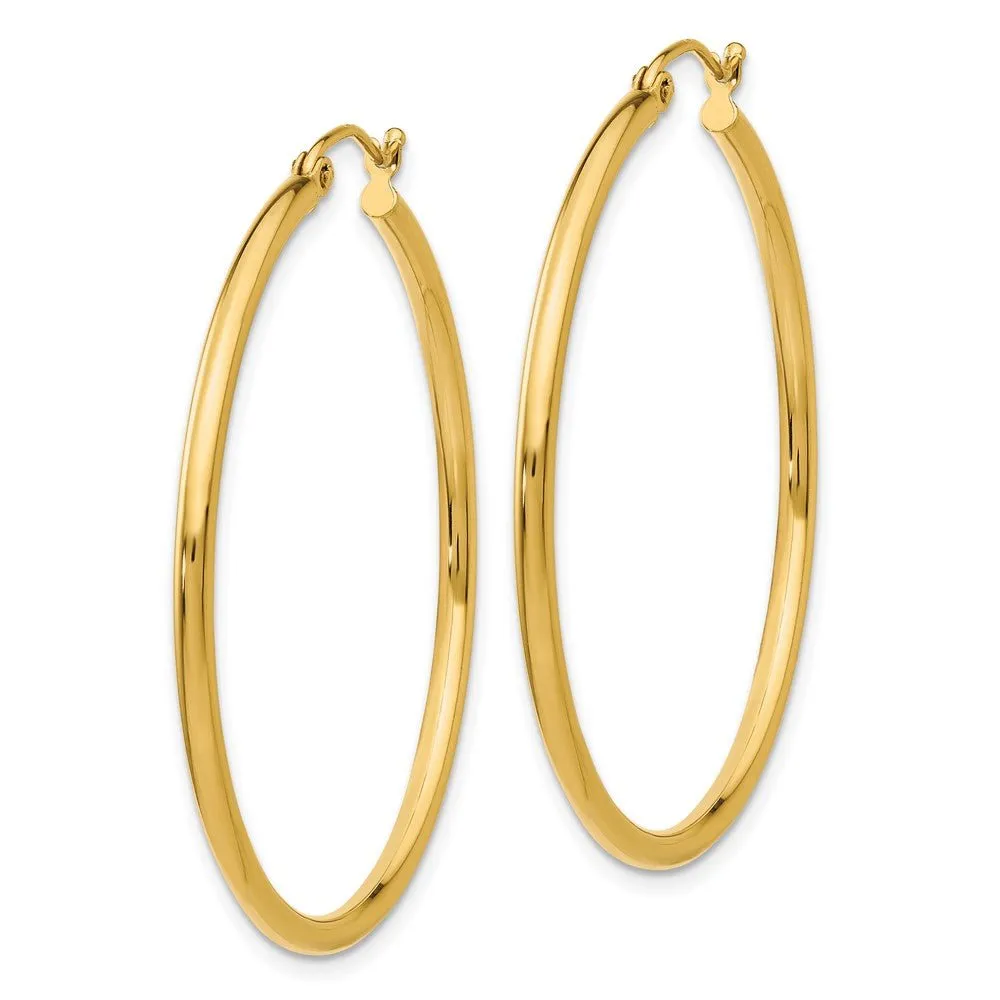 14KT Yellow Polished 2x40mm Lightweight Tube Hoop Earrings