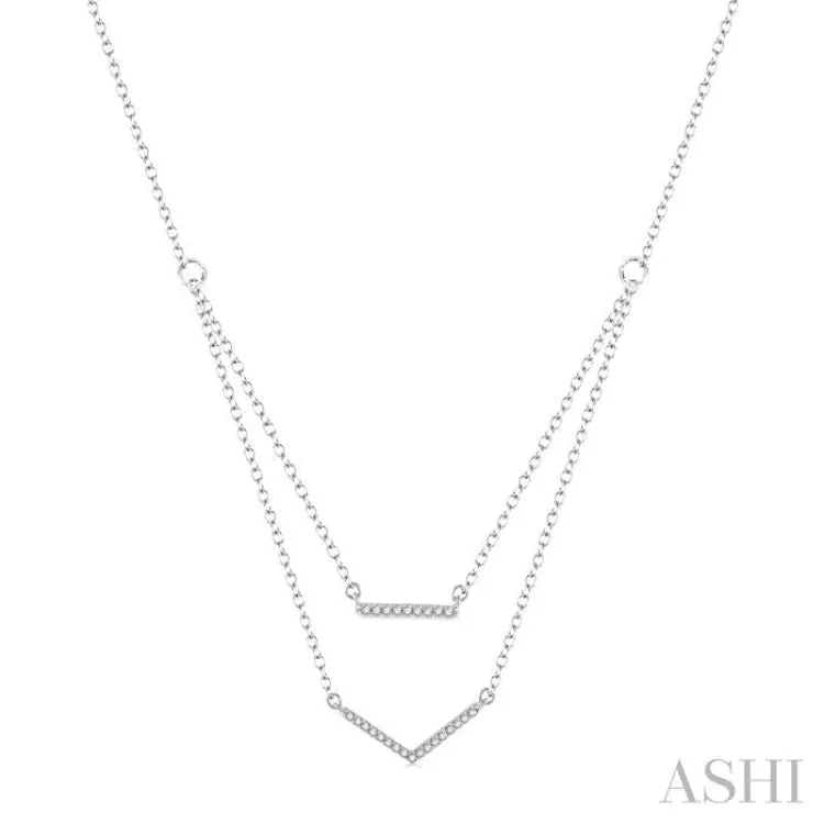 1/6 Ctw Bar & V-shape Round Cut Diamond Layered Pendant With Link Chain in 10K White Gold