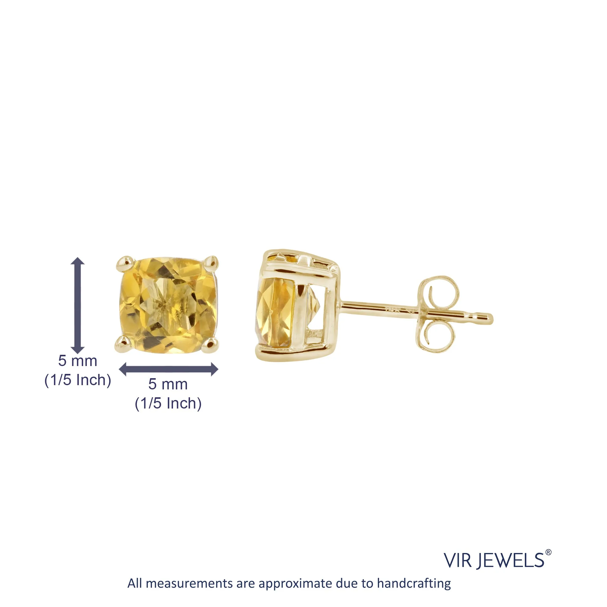 1.80 cttw 6 MM Citrine Stud Earrings 14K Yellow Gold Cushion Cut with Push Backs November Birthstone