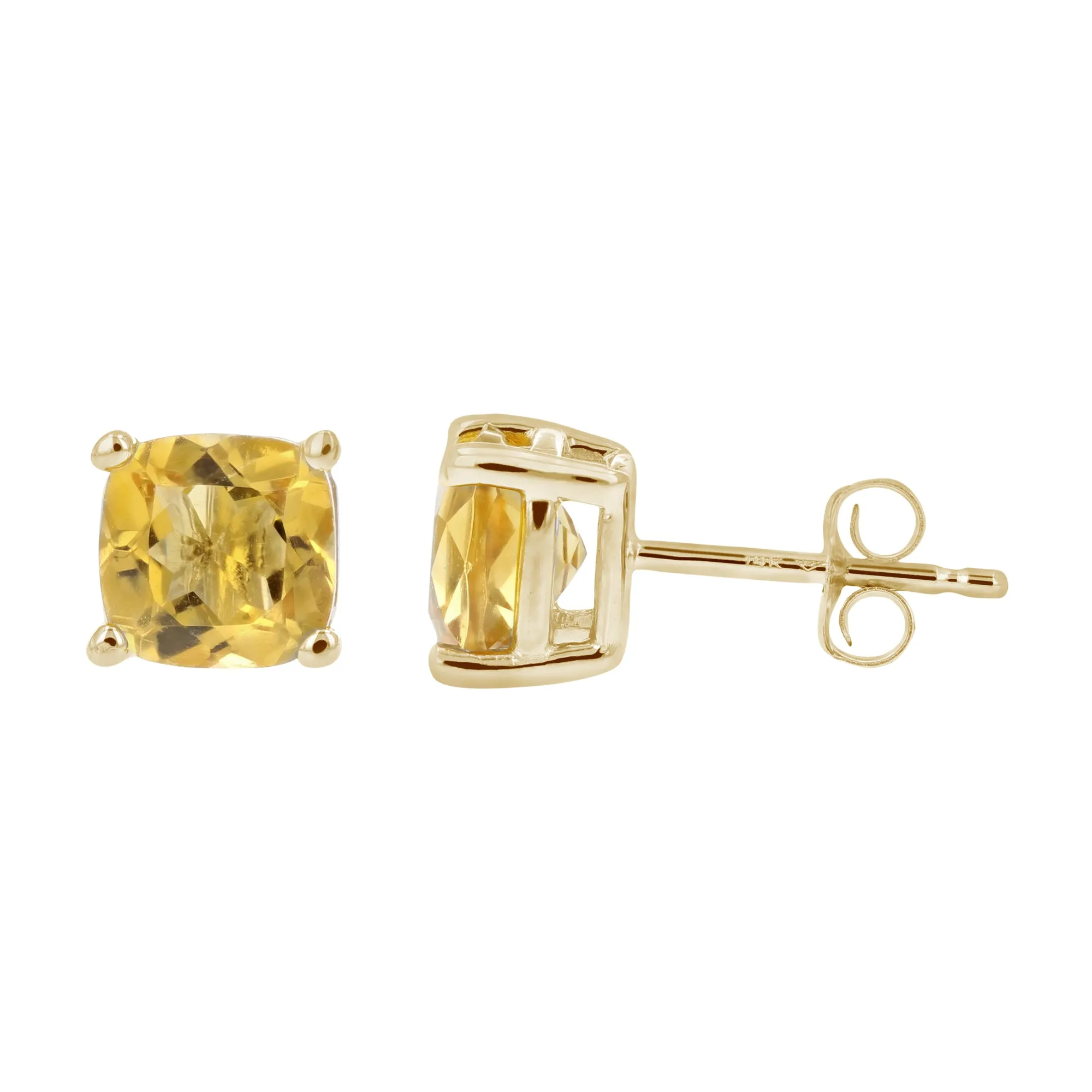 1.80 cttw 6 MM Citrine Stud Earrings 14K Yellow Gold Cushion Cut with Push Backs November Birthstone