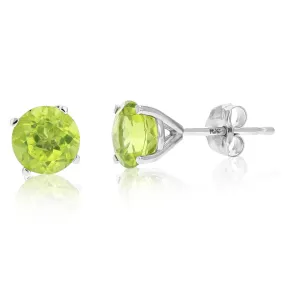 1.80 cttw 6 MM Peridot Stud Earrings 14K White Gold Round Cut with Push Backs August Birthstone