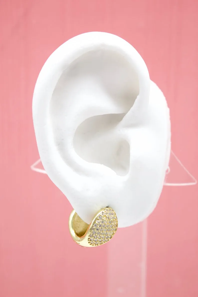 18K Gold Filled Round Pave Huggies Earrings