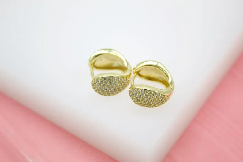 18K Gold Filled Round Pave Huggies Earrings