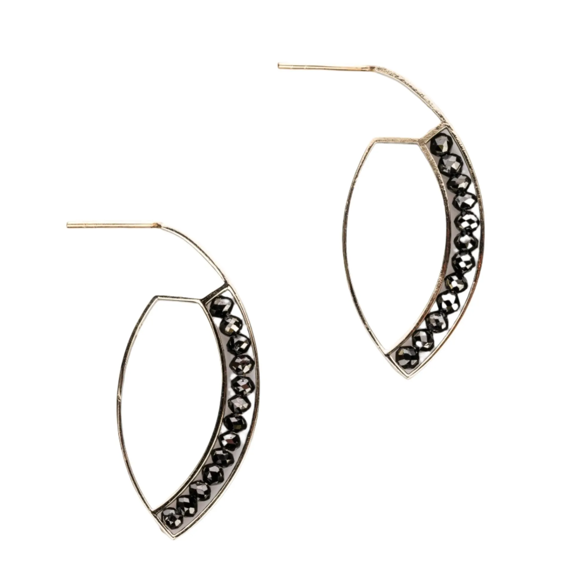 18k White Gold Black Diamond Marquise Hoops