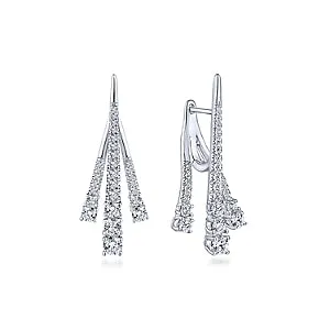 18K White Gold Diamond Tapered Front & Back Drop Earrings