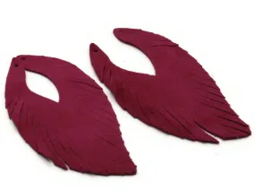 2 85mm Bright Pink Suede Leather Feather Tassel Pendants