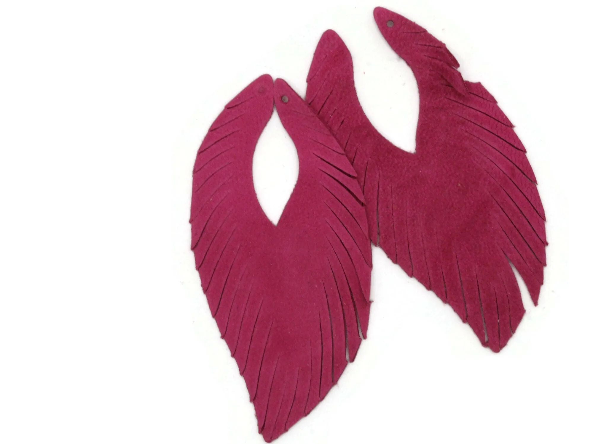 2 85mm Bright Pink Suede Leather Feather Tassel Pendants