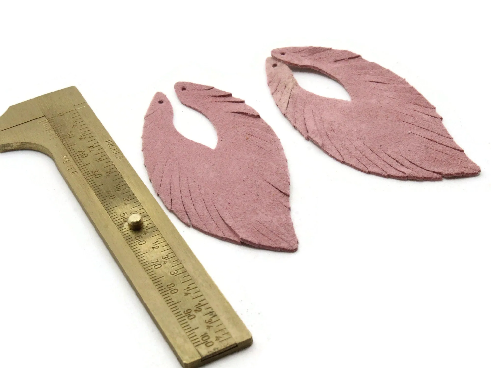 2 85mm Pink Suede Leather Feather Tassel Pendants