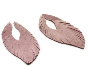 2 85mm Pink Suede Leather Feather Tassel Pendants