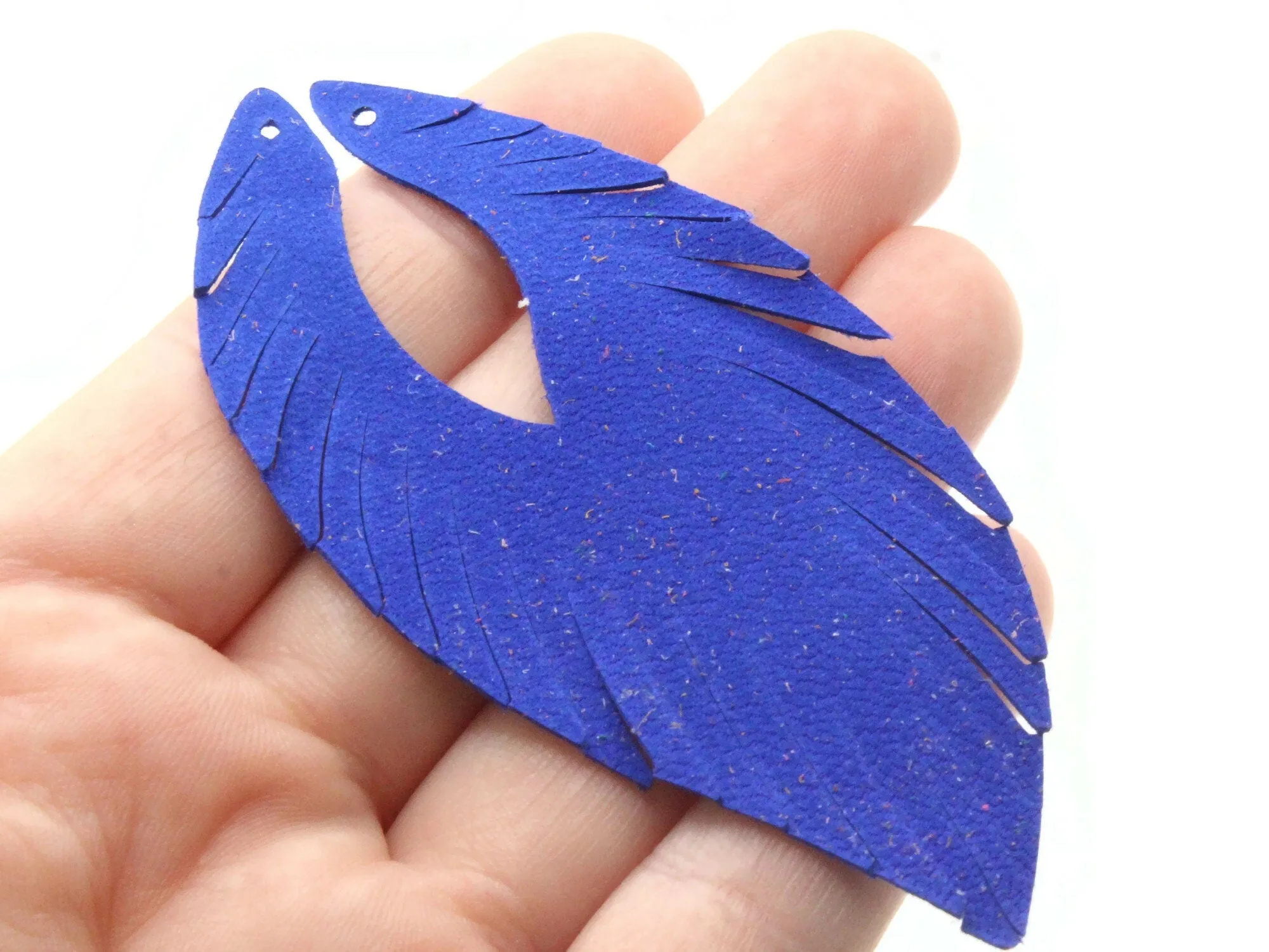 2 85mm Royal Blue Suede Leather Feather Tassel Pendants