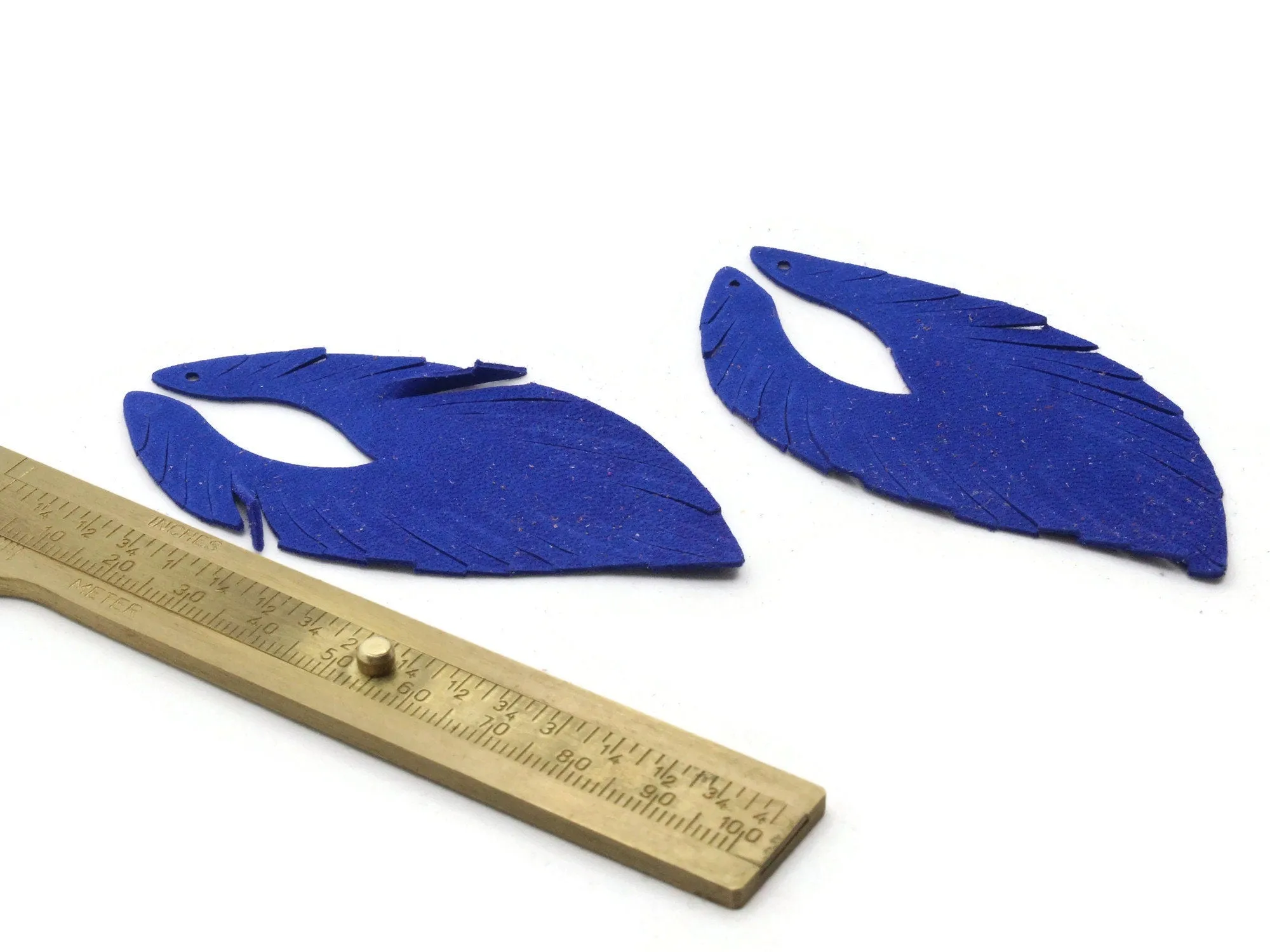 2 85mm Royal Blue Suede Leather Feather Tassel Pendants