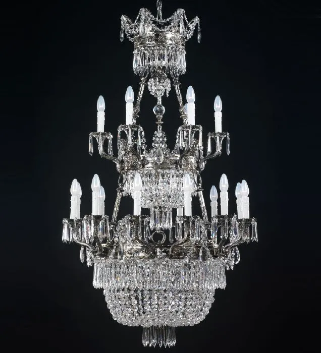 25 Light Silver Chandelier With Crystals