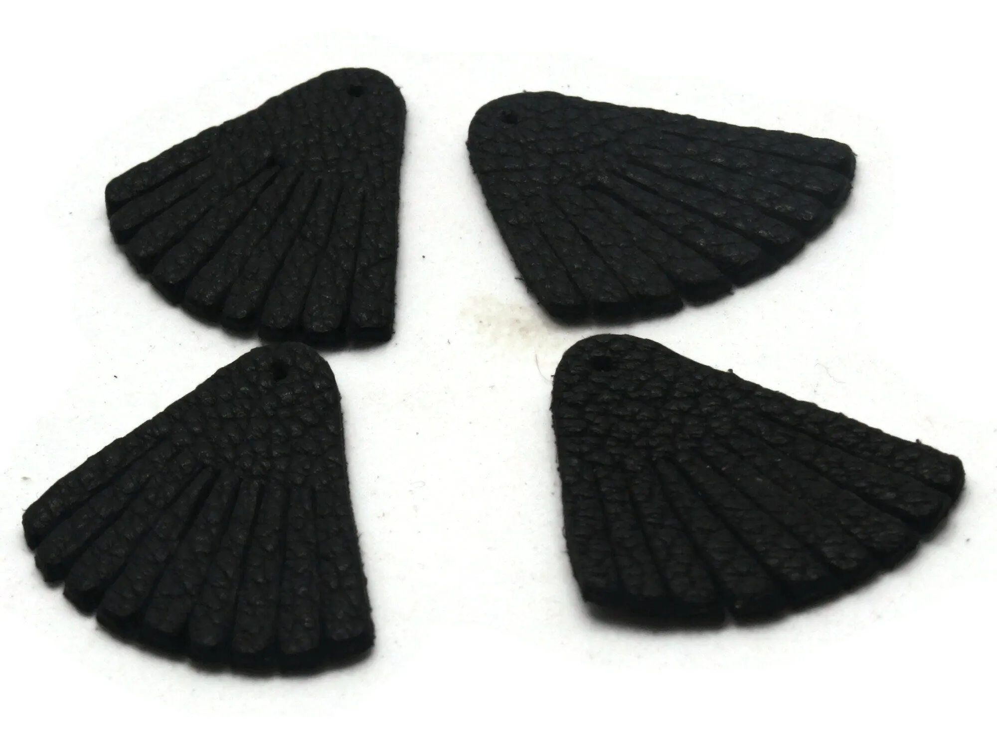 4 30mm Black Leather Fan Tassel Pendants