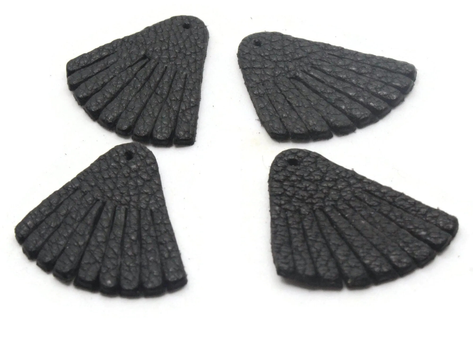 4 30mm Black Leather Fan Tassel Pendants