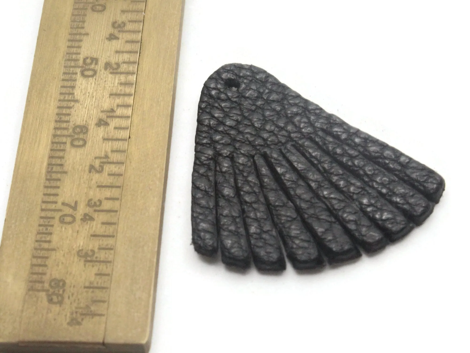 4 30mm Black Leather Fan Tassel Pendants