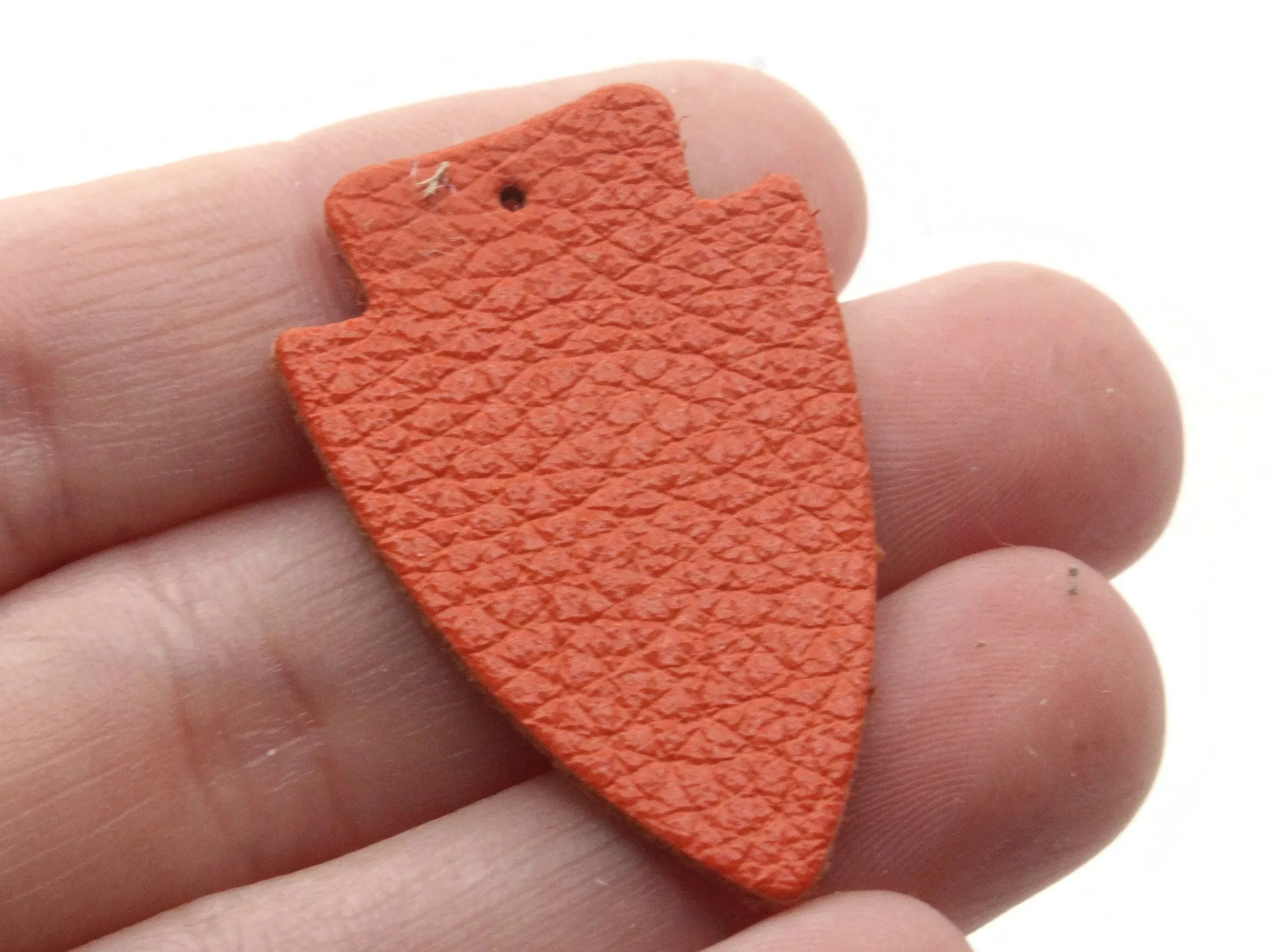 4 37mm Orange Leather Arrowhead Pendants