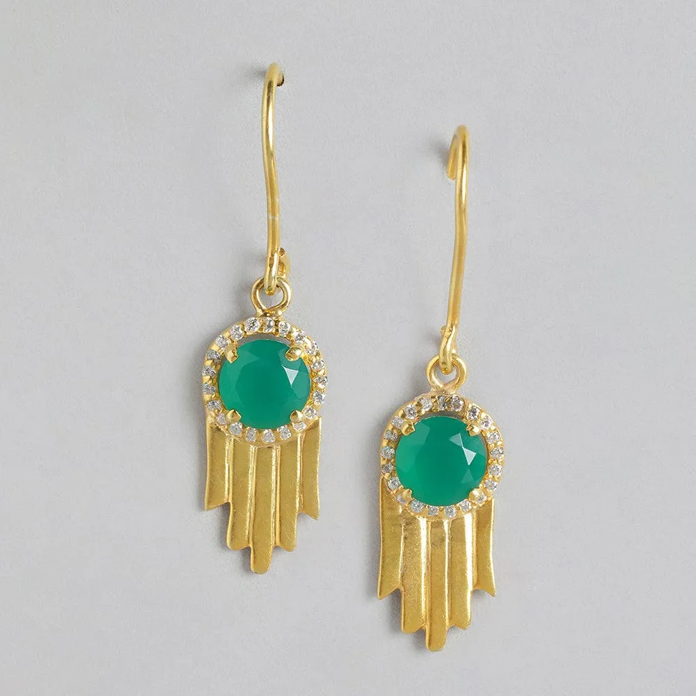 92.5 Silver Green Hamsa Earrings