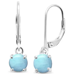 925 Sterling Silver Larimar Dangling Earrings for Women. 9mm Round Genuine Blue Larimar Earrings With French Lever Backs.