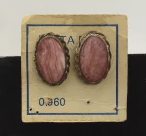 960 Silver Rhodochrosite Oval Stud Earrings